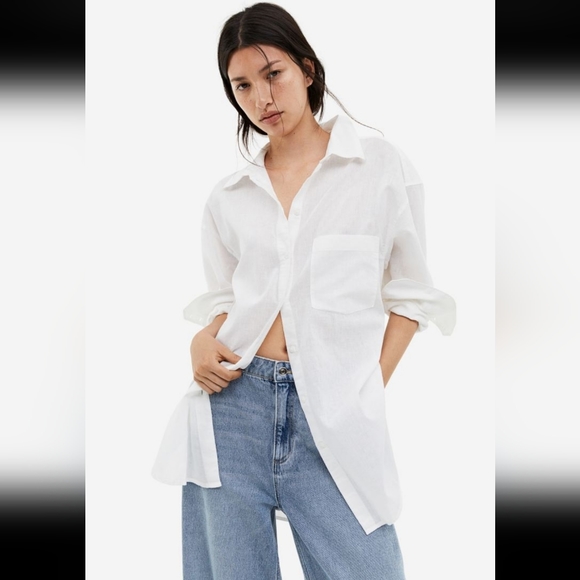 BNWT H&M Linen-Cottom Blend Button Down Shirt, US S - Picture 9 of 13